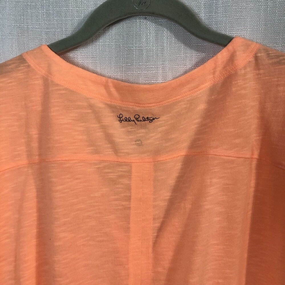 Lilly Pulitzer V-Neck Top Large Orange Pocket Tee Split Back Athletic Casual - Picture 6 of 10